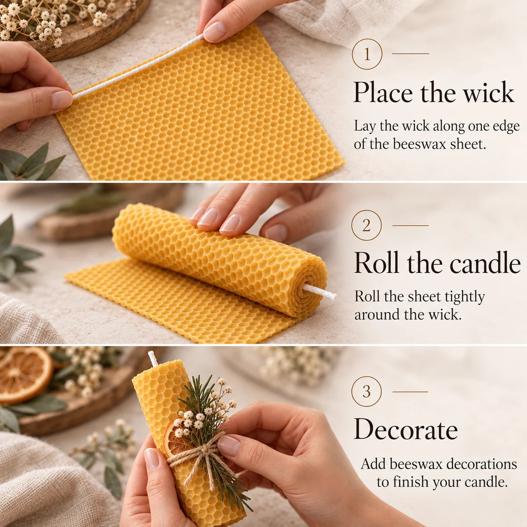 MyCandleKit™ – Kit Bougies en Cire d’Abeille – 12 Feuilles