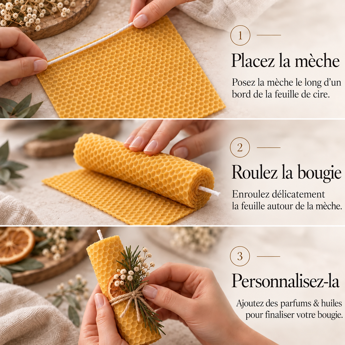 MyCandleKit™ – Kit Bougies en Cire d’Abeille – 12 Plaques de Cire